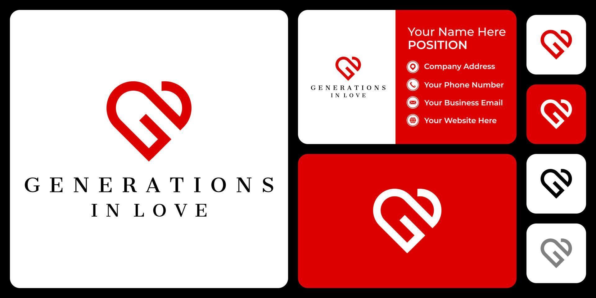 diseño de logotipo de amor con monograma de letra g con plantilla de tarjeta de visita. vector