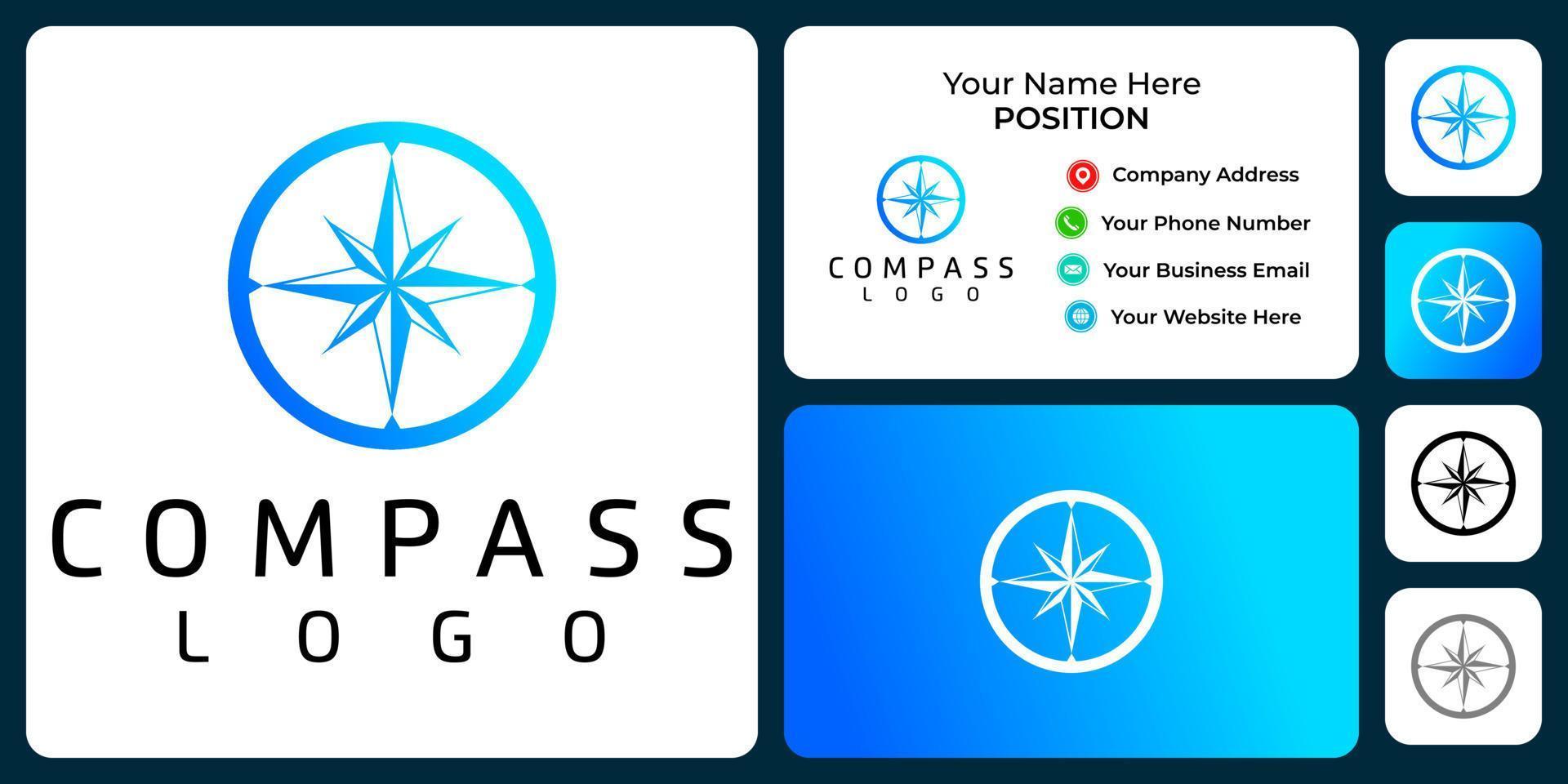 Compass logo design with business card template. vector