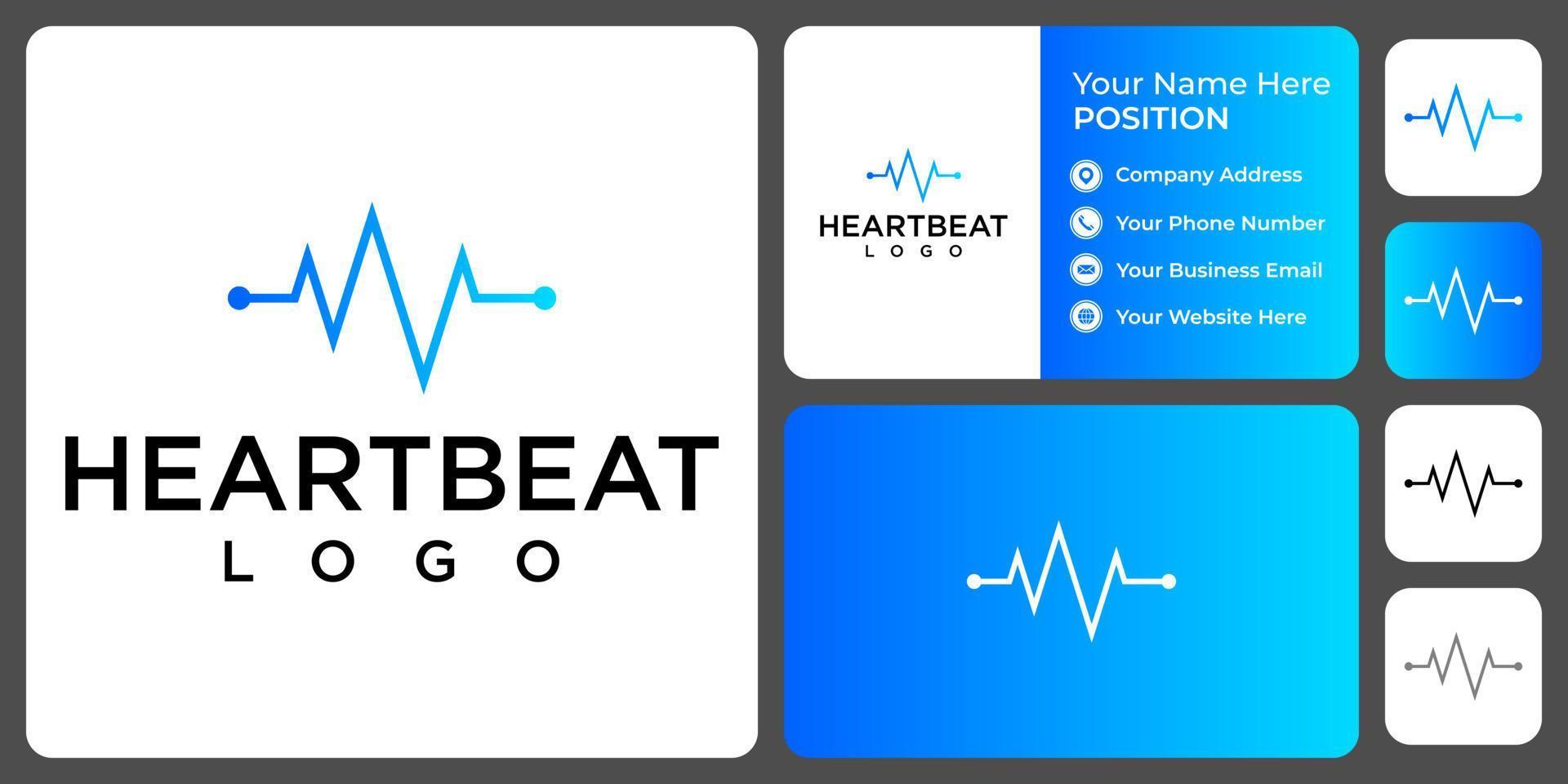 Heartbeat medical logo design with business card template. vector