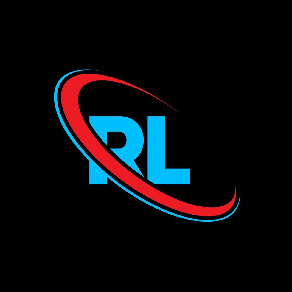 logotipo de r.l. diseño rl. letra rl azul y roja. diseño del logotipo de la letra rl. letra inicial rl círculo vinculado logotipo de monograma en mayúsculas. vector