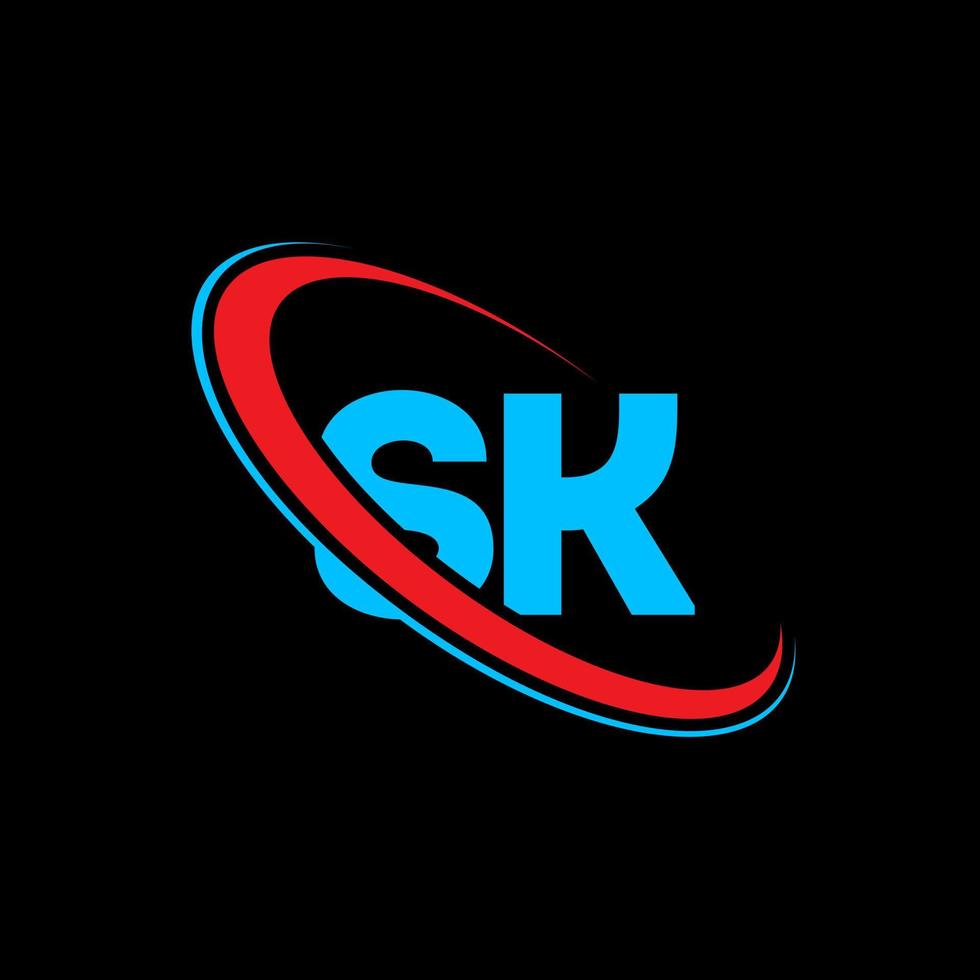 logotipo de sk. diseño de sk. letra sk azul y roja. diseño del logotipo de la letra sk. letra inicial sk logotipo del monograma en mayúsculas del círculo vinculado. vector