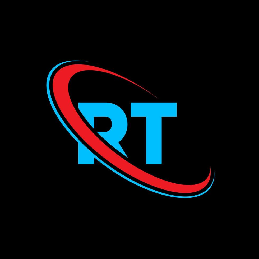RT logo. RT design. Blue and red RT letter. RT letter logo design. Initial letter RT linked circle uppercase monogram logo. vector