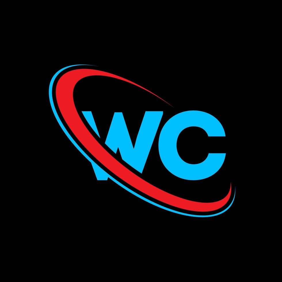 logotipo de wc. diseño de wc. letra wc azul y roja. diseño del logotipo de la letra wc. letra inicial wc círculo vinculado logotipo de monograma en mayúsculas. vector