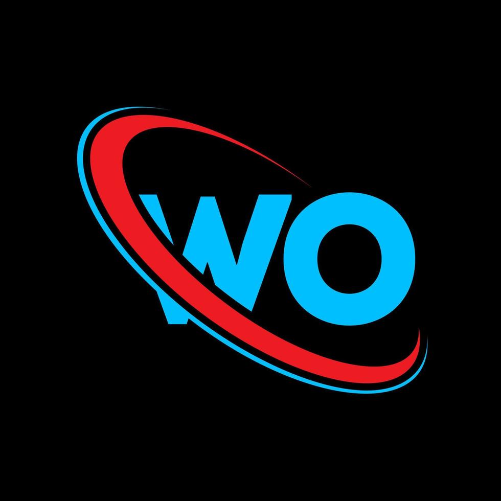 logotipo de wo. vaya diseño. letra wo azul y roja. diseño de logotipo de letra wo. letra inicial wo logotipo del monograma en mayúsculas del círculo vinculado. vector
