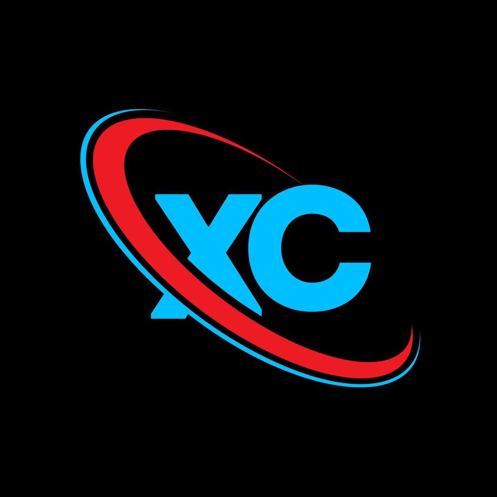 XC logo. XC design. Blue and red XC letter. XC letter logo design. Initial letter XC linked circle uppercase monogram logo. vector