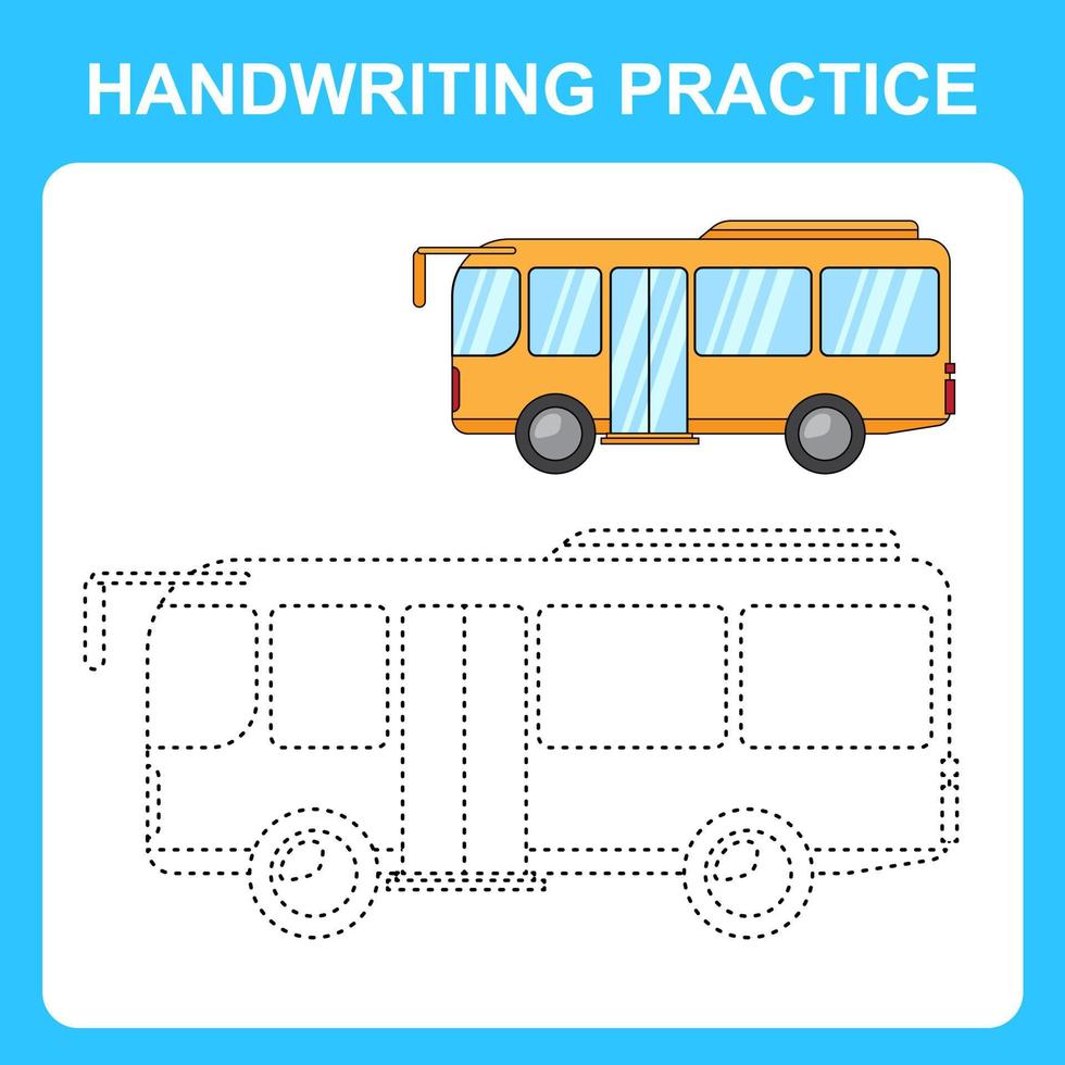 Handwriting practice. Trace the lines and color the bus. Educational kids game, coloring book sheet, printable worksheet. Vector illustration