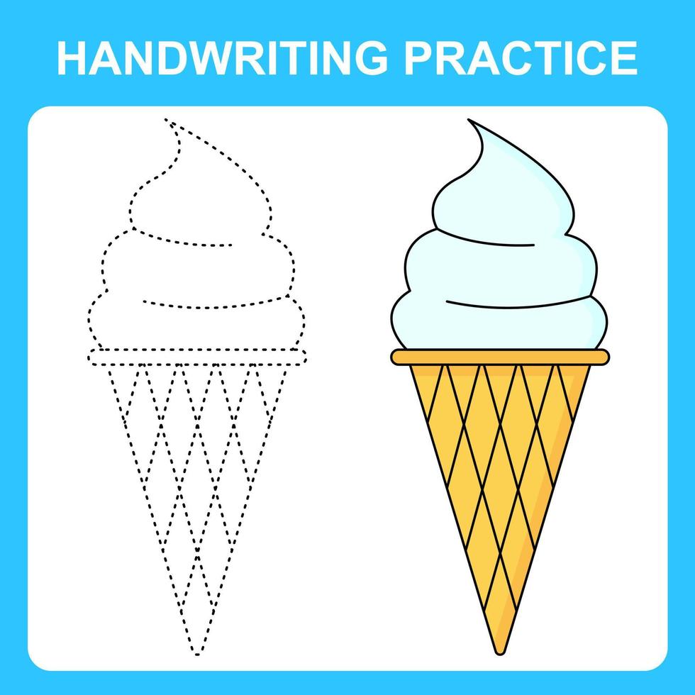 Handwriting practice. Trace the lines and color the ice cream. Educational kids game, coloring book sheet, printable worksheet. Vector illustration