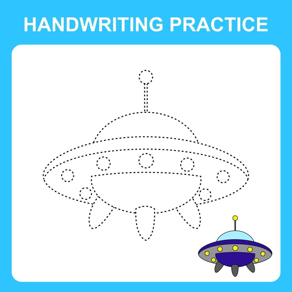 Handwriting practice. Trace the lines and color the UFO. Educational kids game, coloring book sheet, printable worksheet. Vector illustration