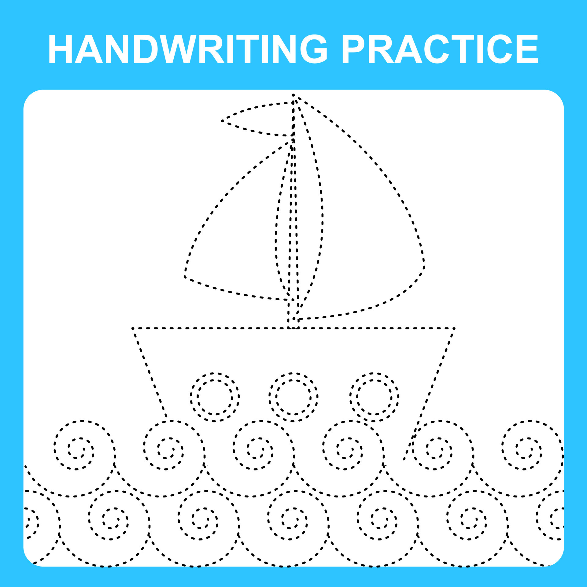 Handwriting practice. Trace the lines and color the ship and waves