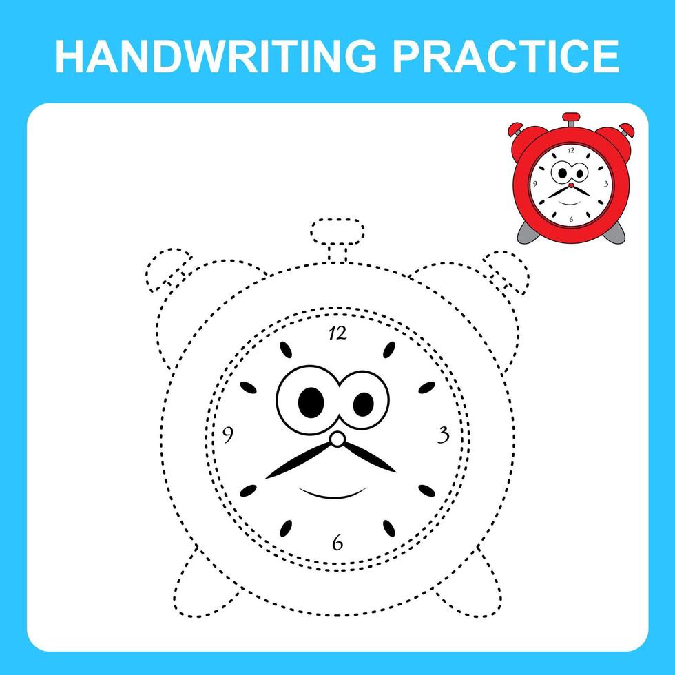 Handwriting practice. Trace the lines and color the alarm clock. Educational kids game, coloring book sheet, printable worksheet. Vector illustration