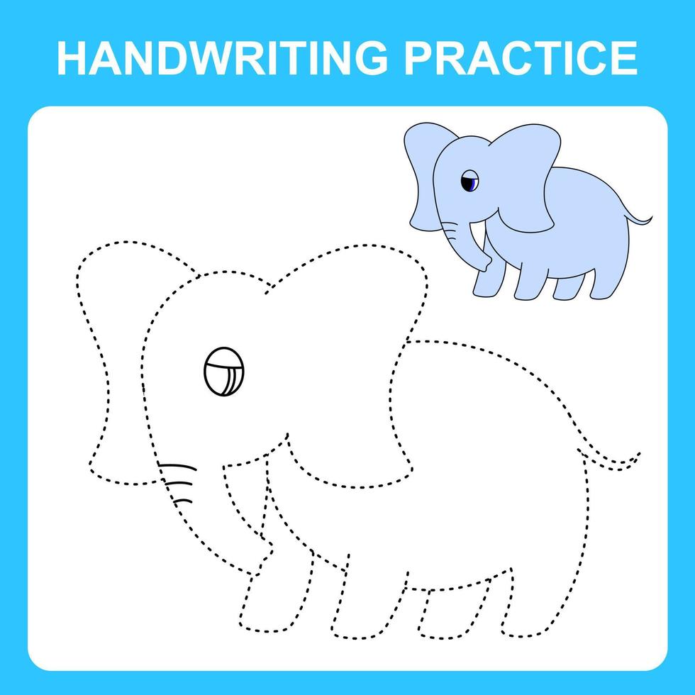 práctica de escritura a mano. traza las líneas y colorea el elefante. juego educativo para niños, hoja para colorear, hoja de trabajo imprimible. ilustración vectorial vector