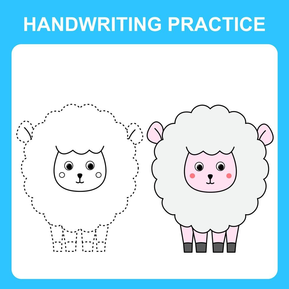 Handwriting practice. Draw lines and color the sheep. Educational kids game, coloring sheet, printable worksheet. Vector illustration