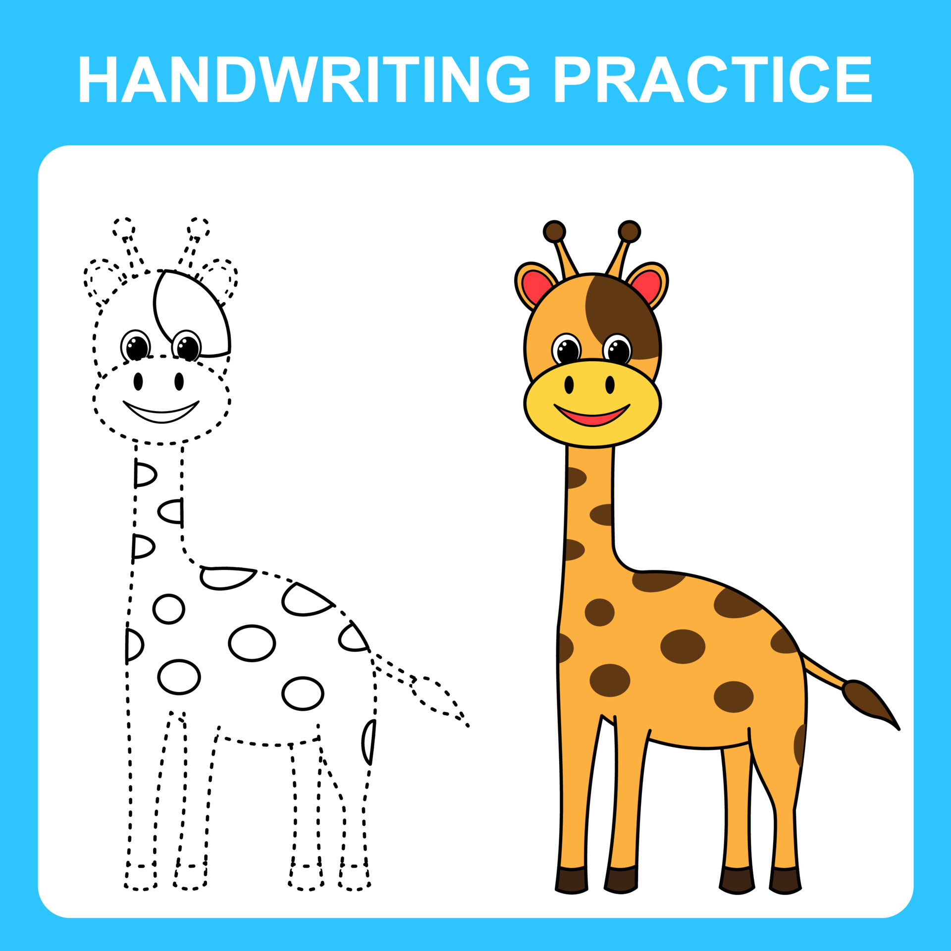 Handwriting practice. Draw lines and color the giraffe. Educational