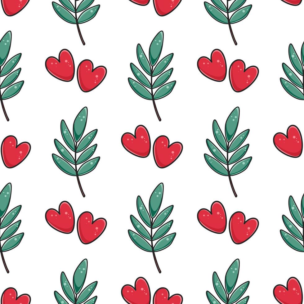 Hand drawn hearts and leaves seamless pattern vector
