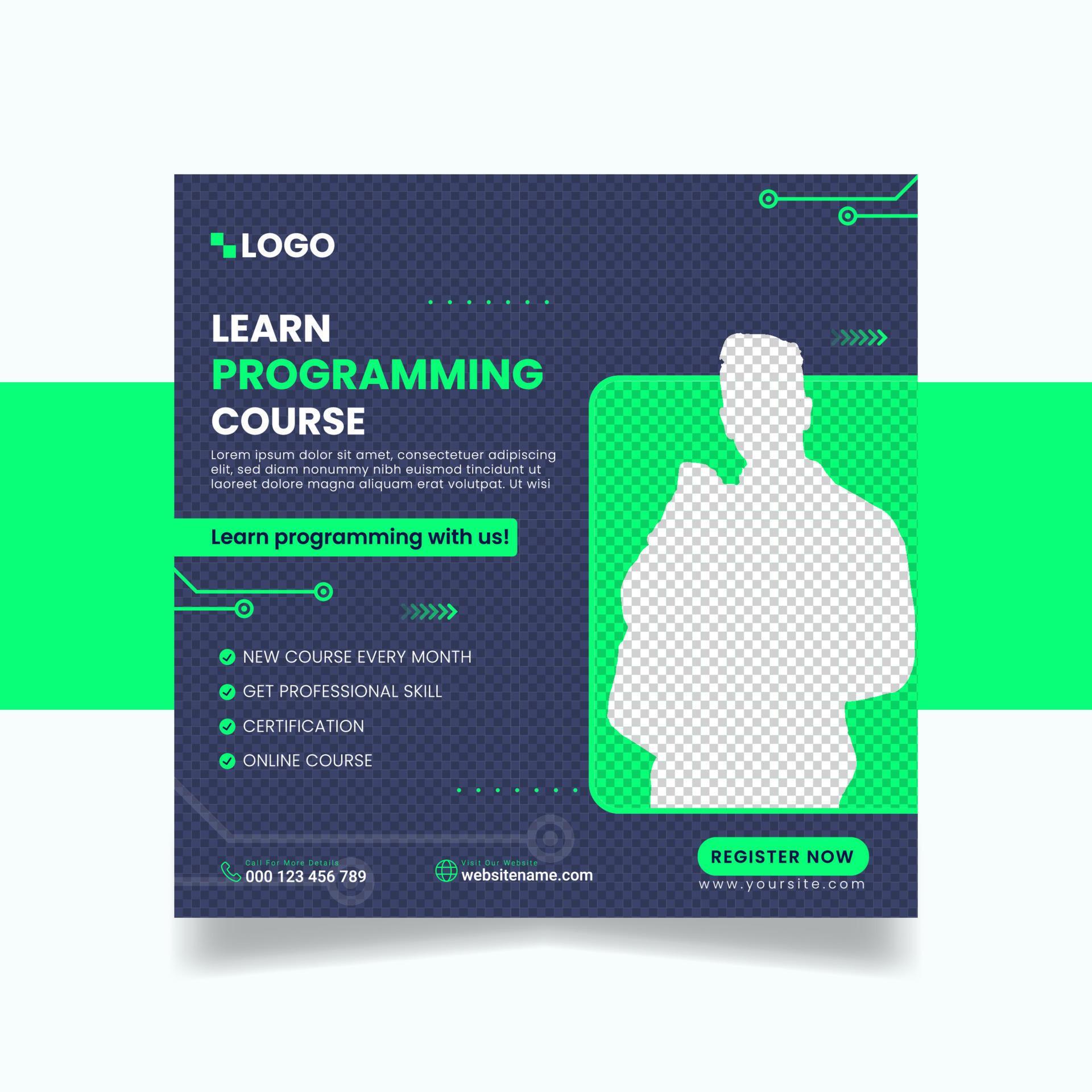 Learn programming social media poster template 11439101 Vector Art at ...