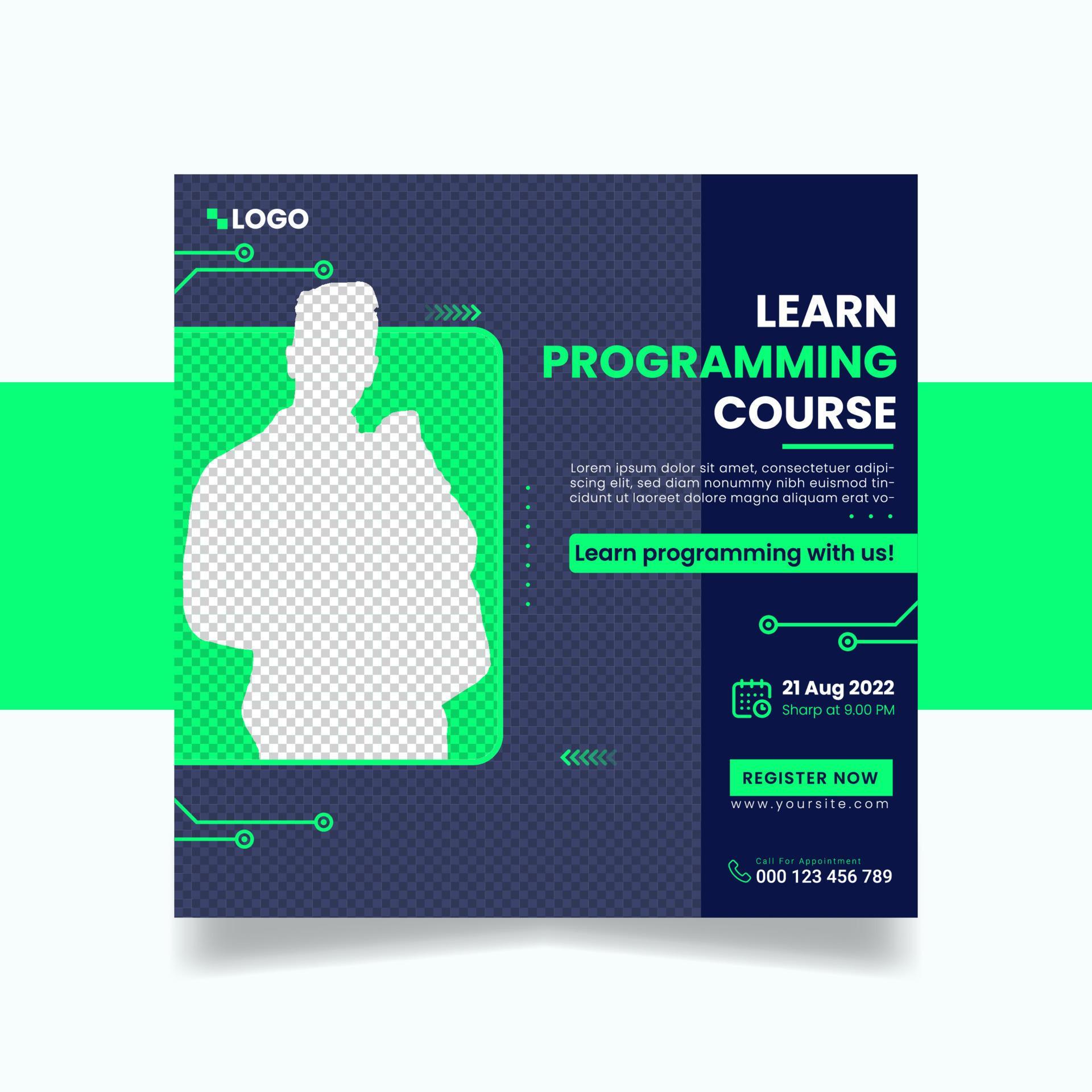 Learn programming social media poster template 11439113 Vector Art at ...