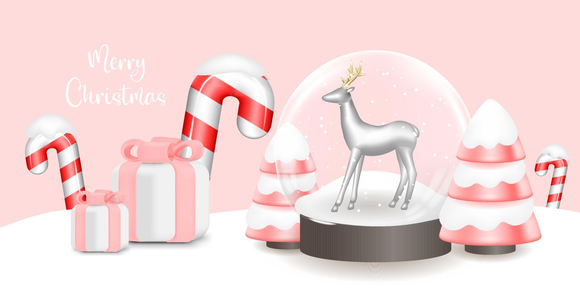 Christmas 3D Silver reindeer in a glass balloon vector illustration