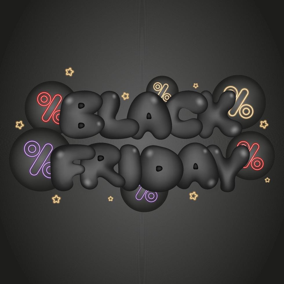 Black Friday neon balloons 3D design vector illustration