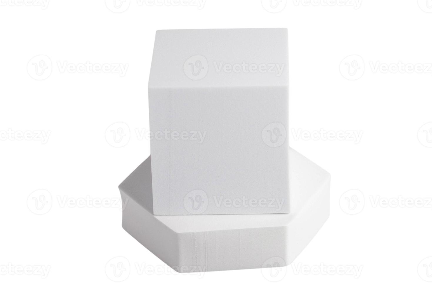 White product stand, mock up on a white background texture background Ideal backdrop for product presentations, exhibitions and mockups. photo