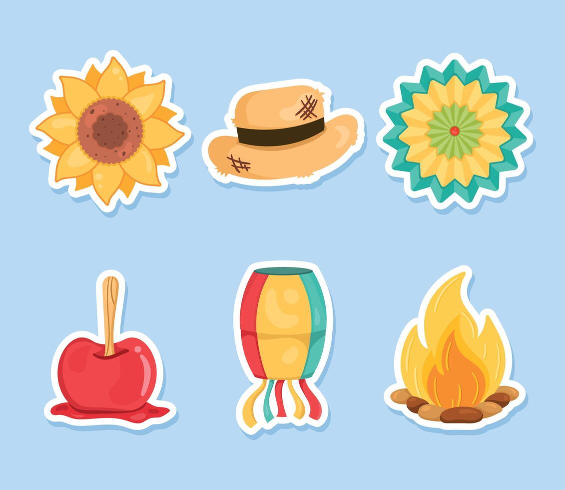 six festa junina icons vector