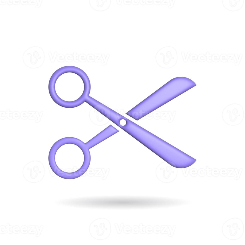 3d rendering scissors cut icon. Illustration with shadow isolated on white. photo