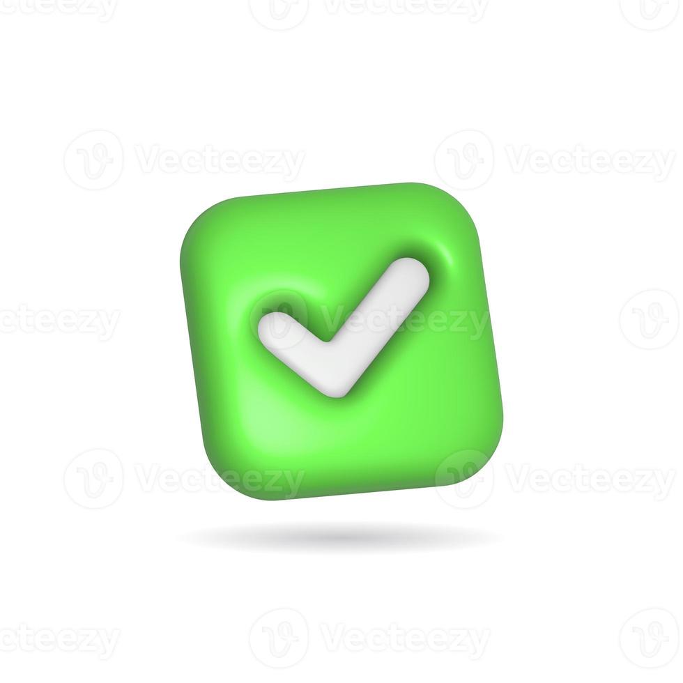 3d rendering check mark icon. Illustration with shadow isolated on white. photo