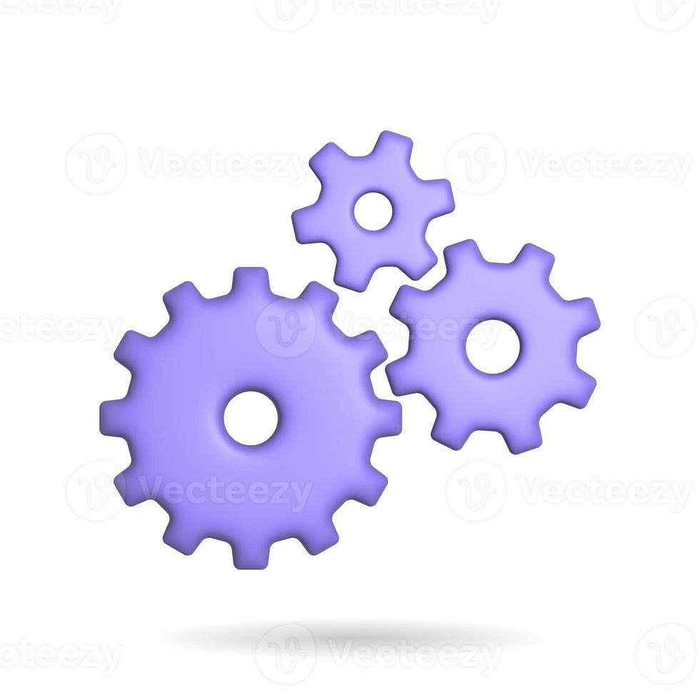 3d rendering setting gear icon. Illustration with shadow isolated on white. photo