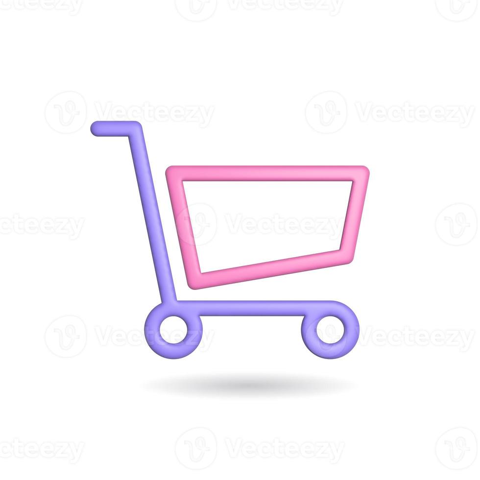 3d rendering shopping backet icon. Illustration with shadow isolated on white. photo