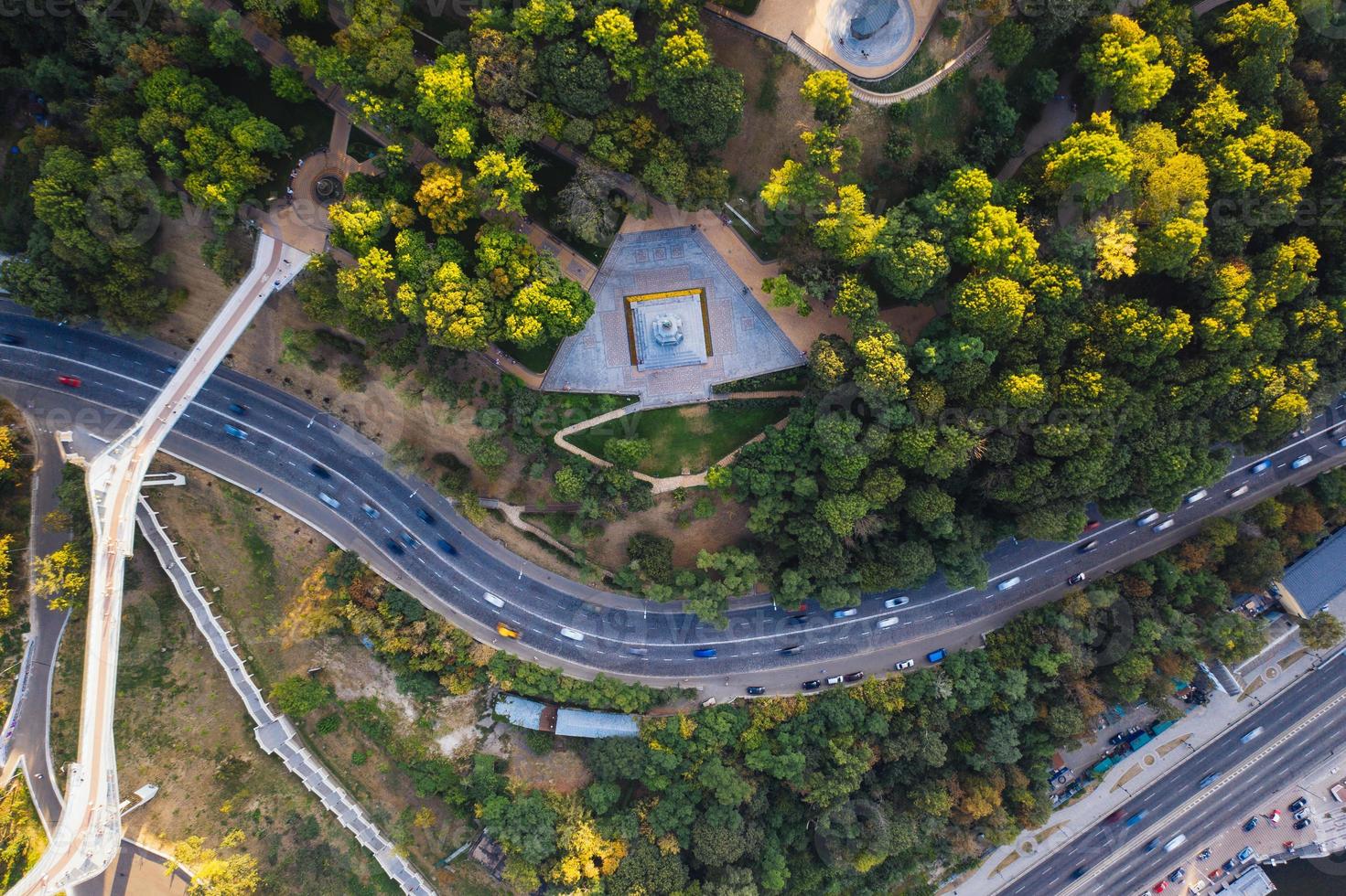 Aerial drone view of new pedestrian bridge from above photo