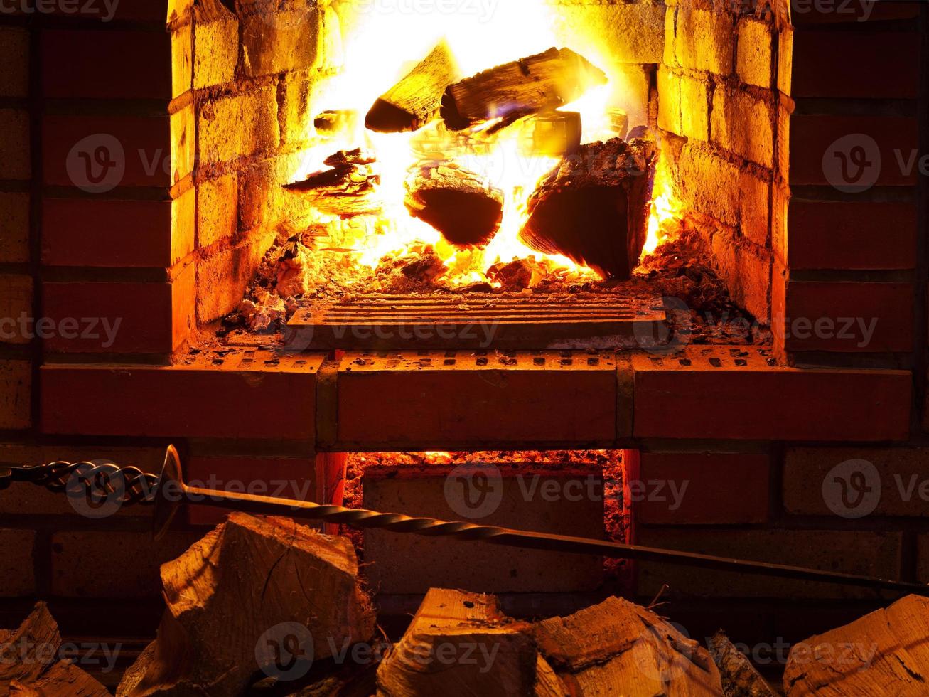 fire in fireplace photo
