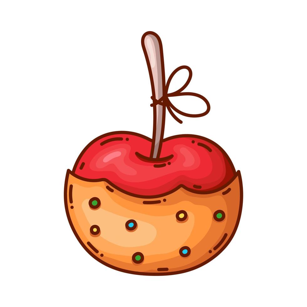 manzana roja en caramelo, ilustración vectorial, sobre un fondo blanco, manzana en un palo vector