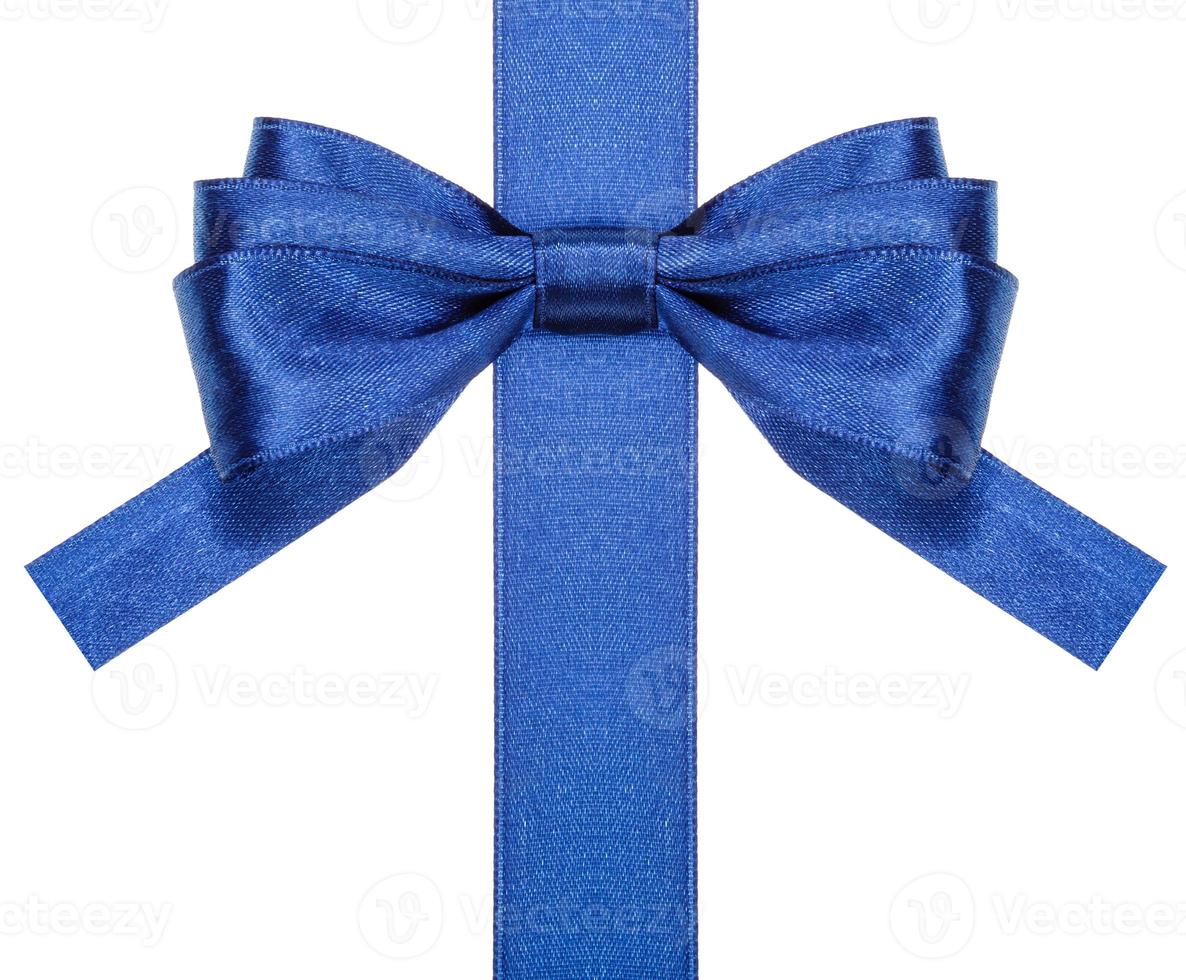 blue bow with square cut ends on vertical ribbon photo