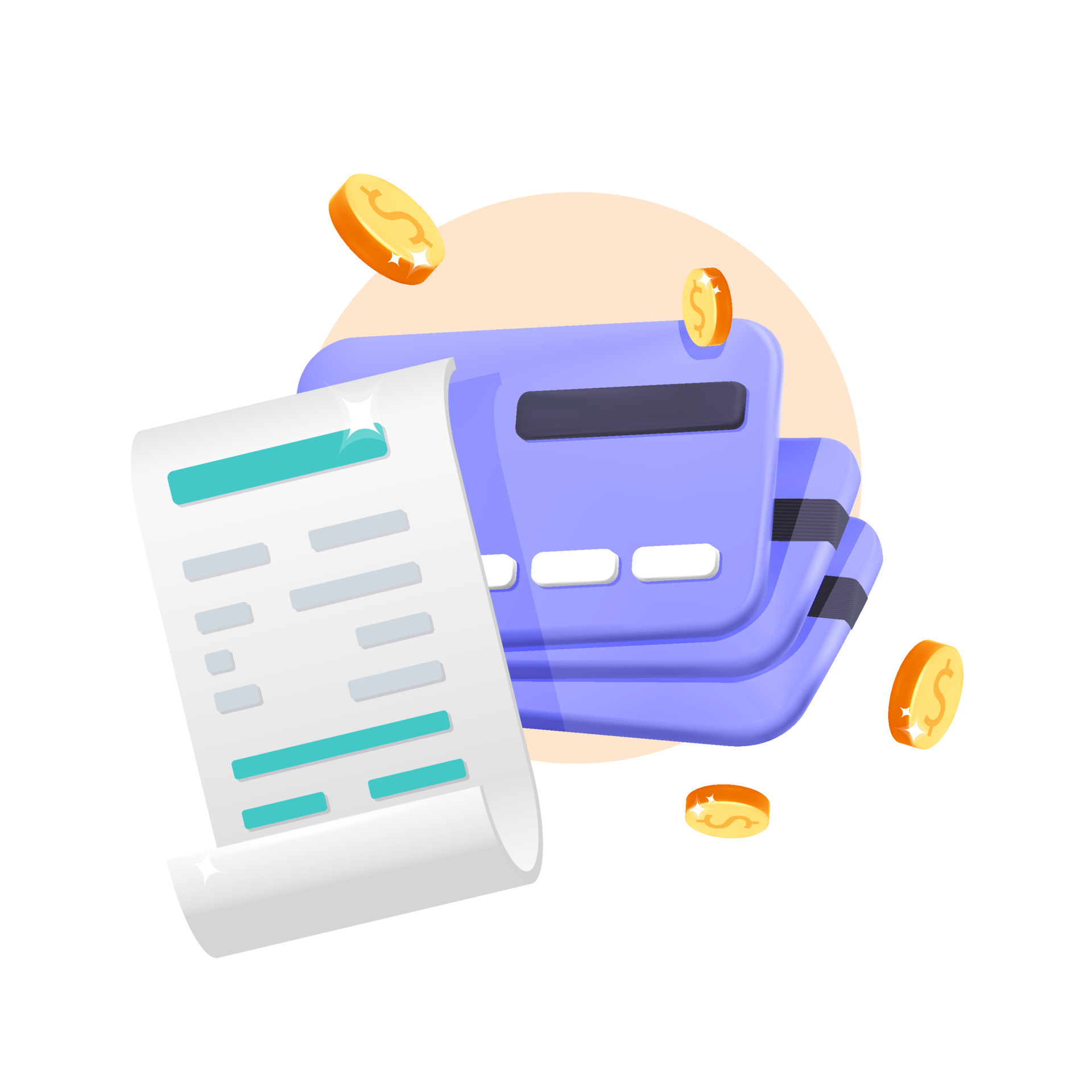 3d vector invoice bill online payment with credit card icon design