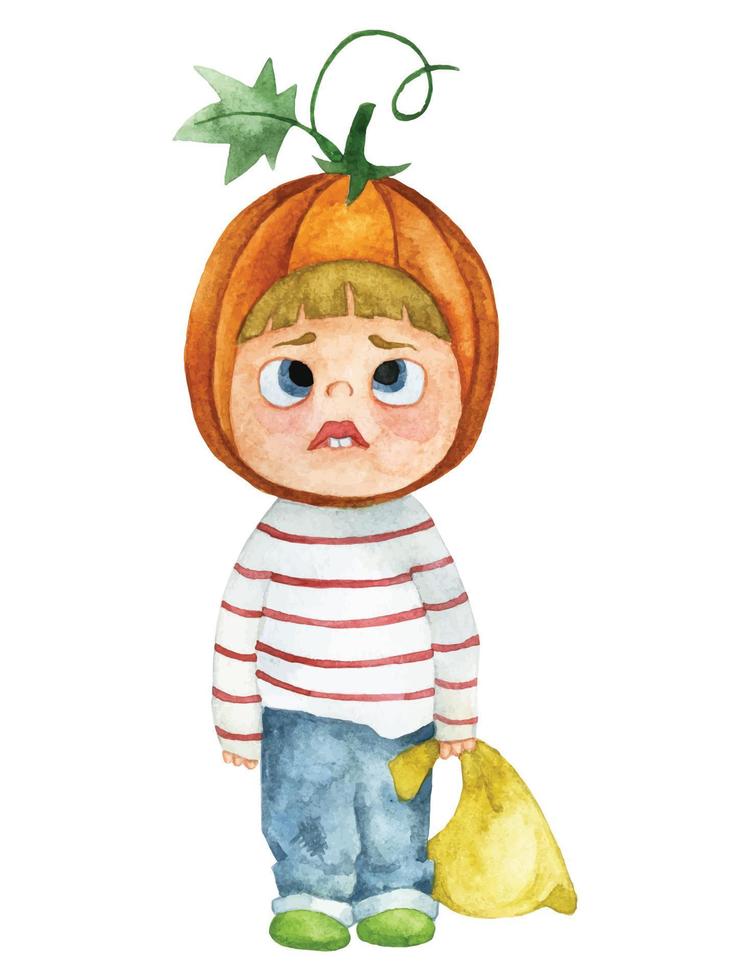 watercolor drawing. cute character child in halloween costume. funny kid at the party. joy, holiday vector