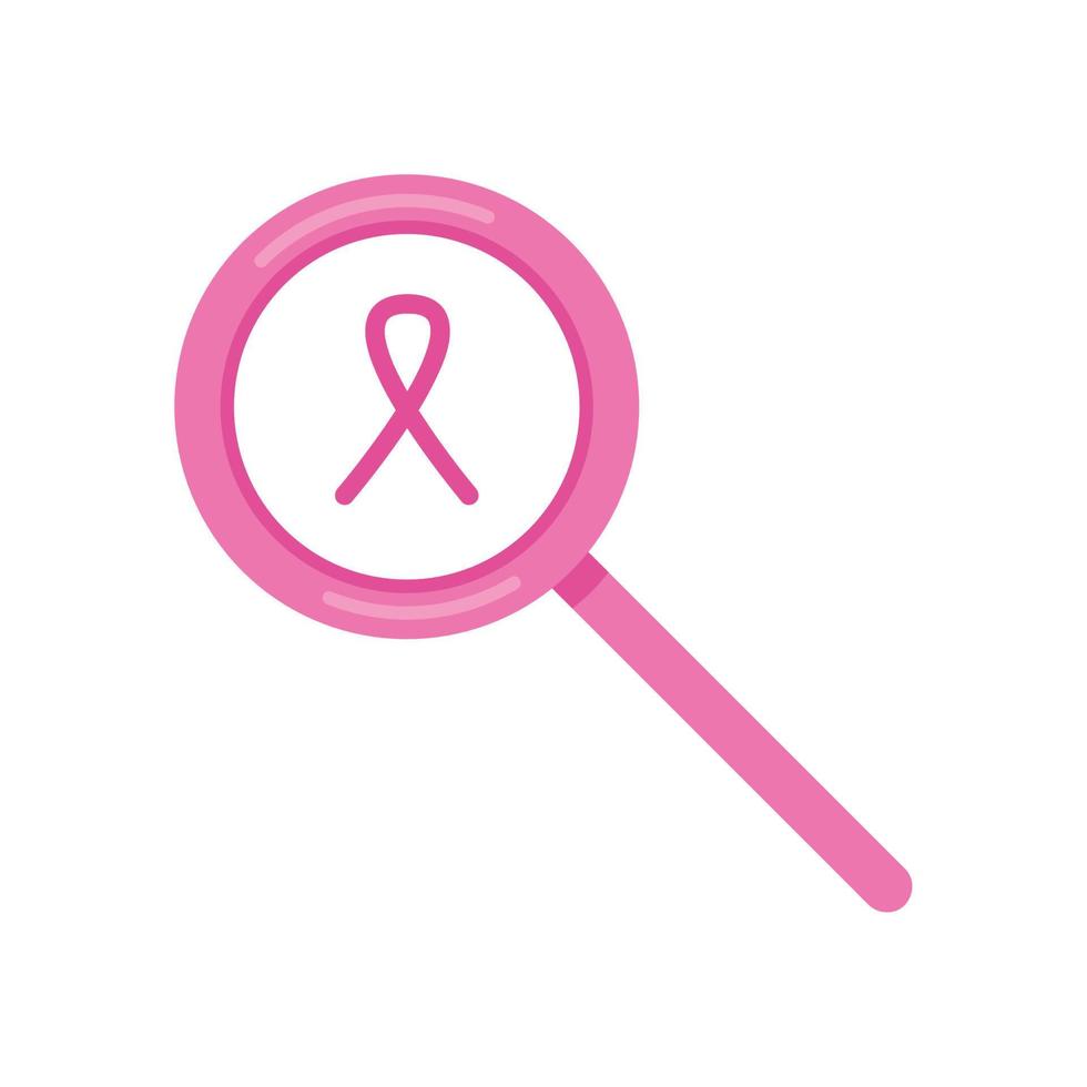 breast cancer ribbon and magnifying glass vector
