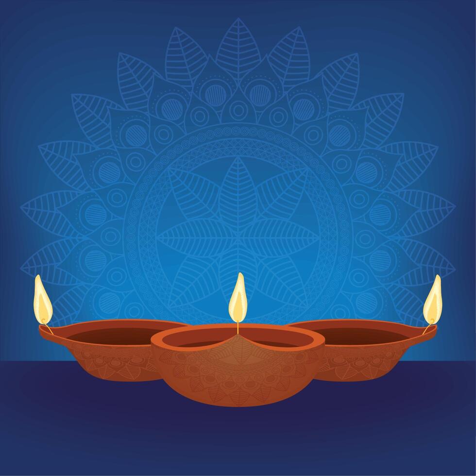 velas y mandala diwali vector