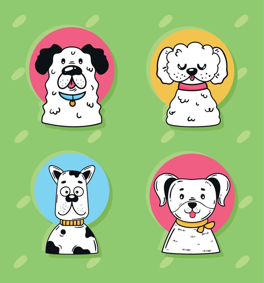 four dogs in green background vector