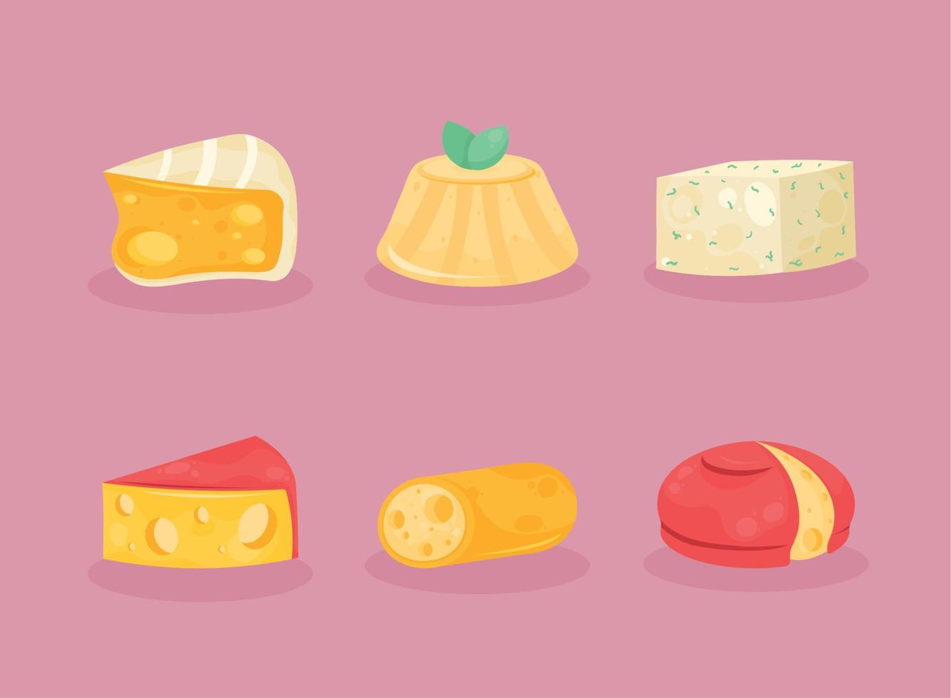 Iconos de tipos de seis quesos vector