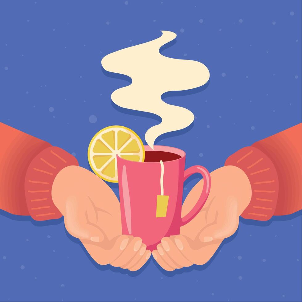 hands with herbal tea vector