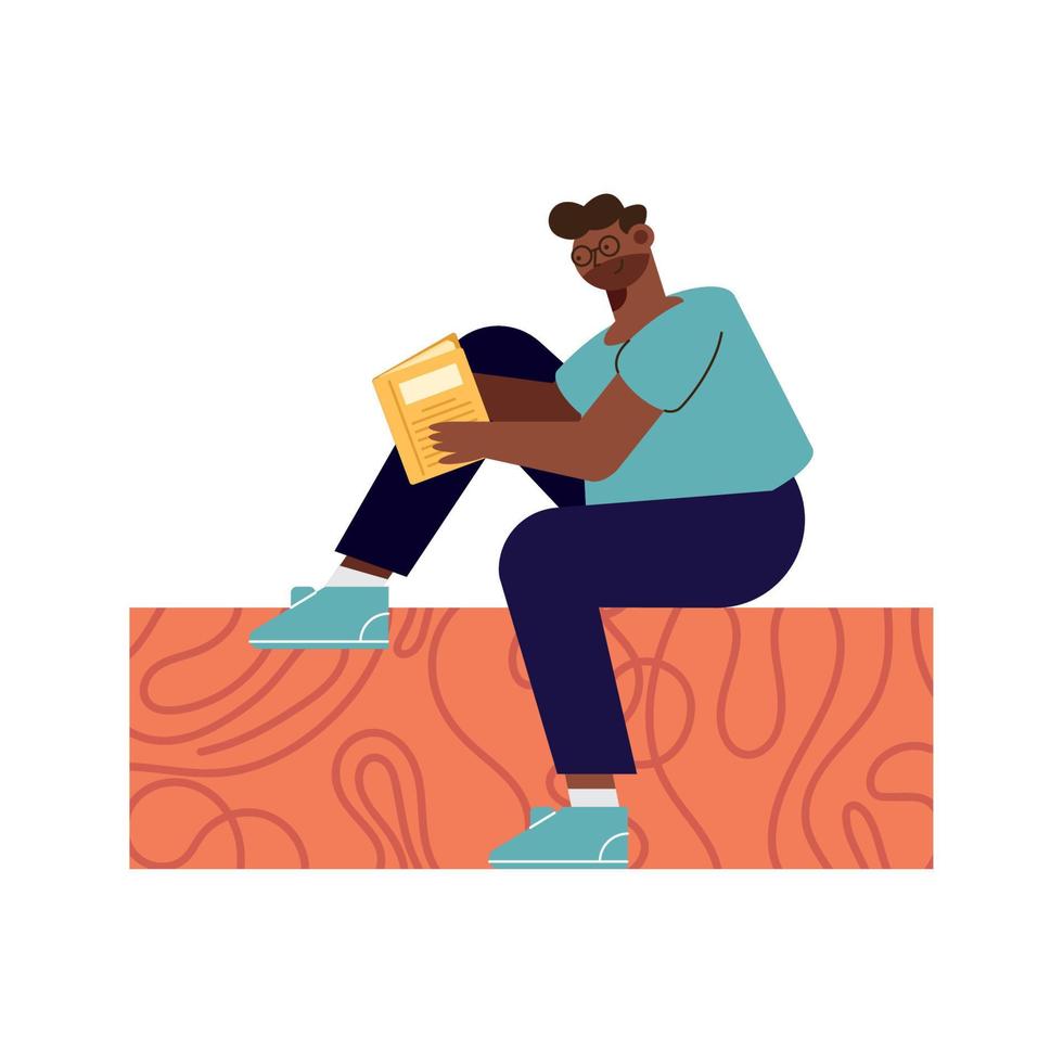 afro man seated reading vector