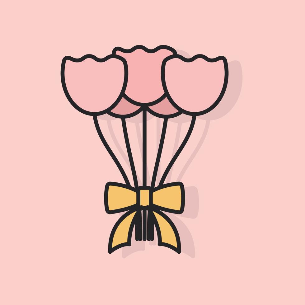 Wedding flower bouquet icon on pink background. Simple elegant line vector symbol in color