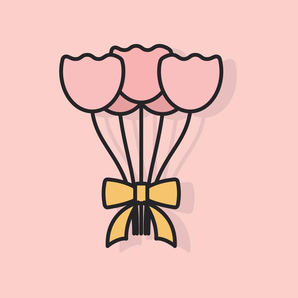 icono de ramo de flores de boda sobre fondo rosa. símbolo de vector de línea elegante simple en color