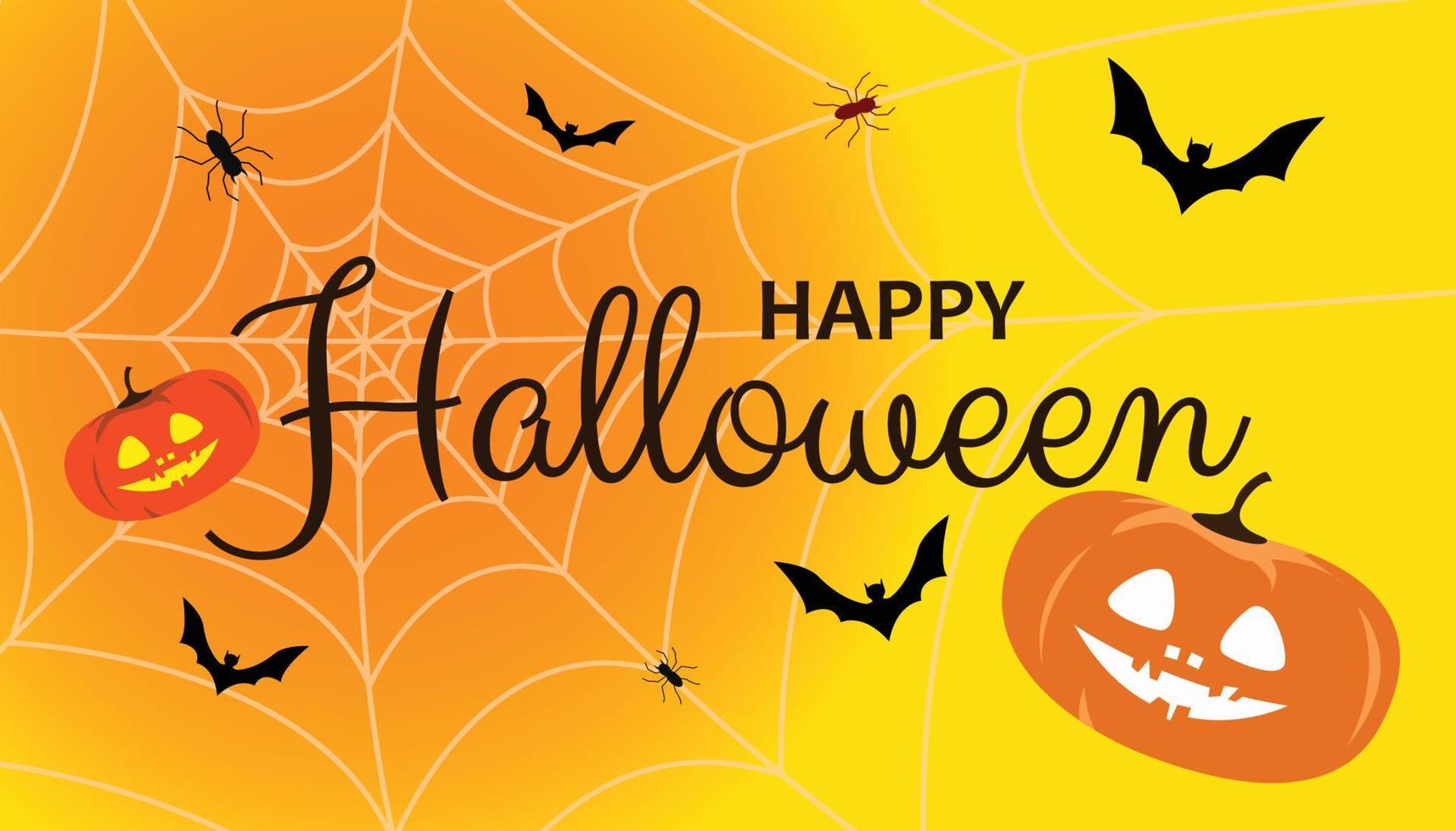 Happy Halloween text with bats and pumpkins premium vector illustration