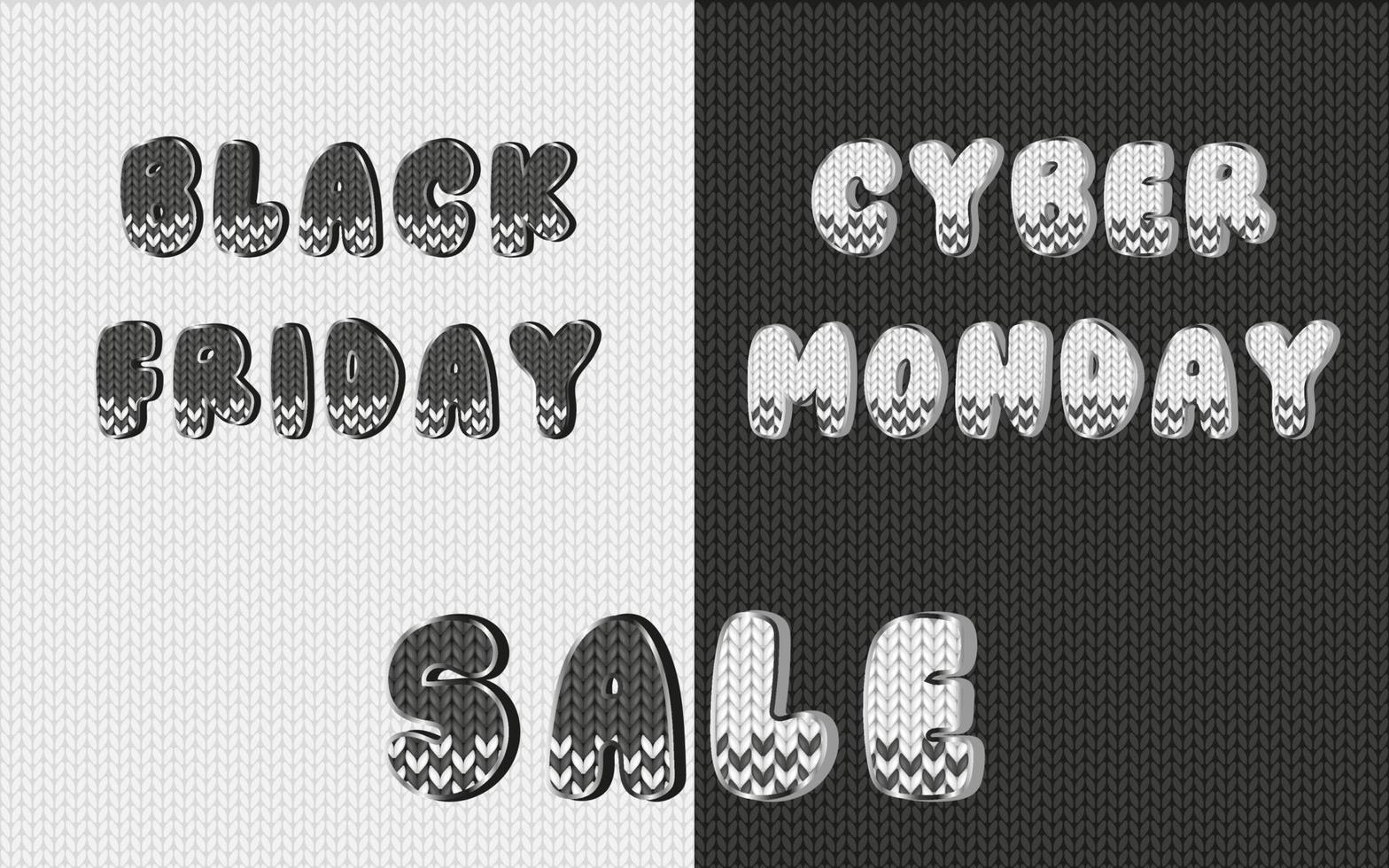 Black Friday and Cyber Monday sale marketing campaign. Knit background with typography for poster and advertisement vector