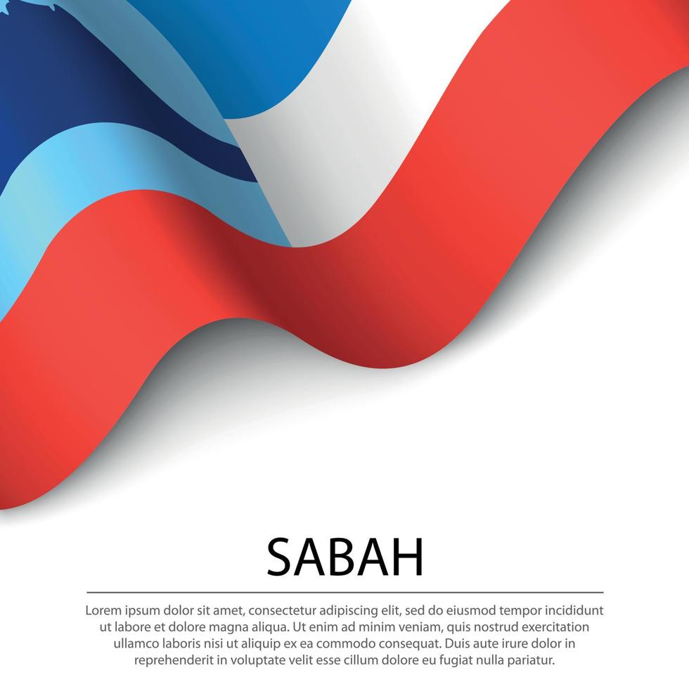 Waving flag of Sabah is a state of Malaysia on white background. vector
