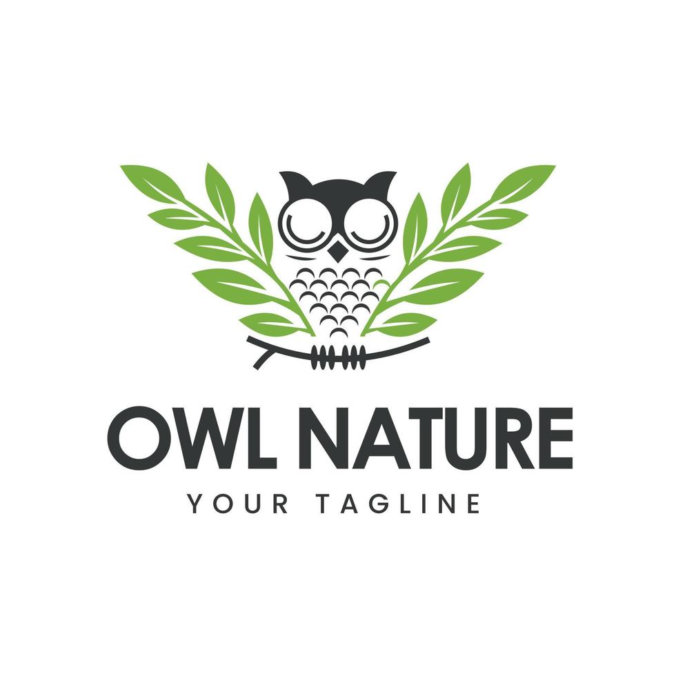 Owl illustration with leaf wings, owl logo design, template, symbol, icon, nature vector