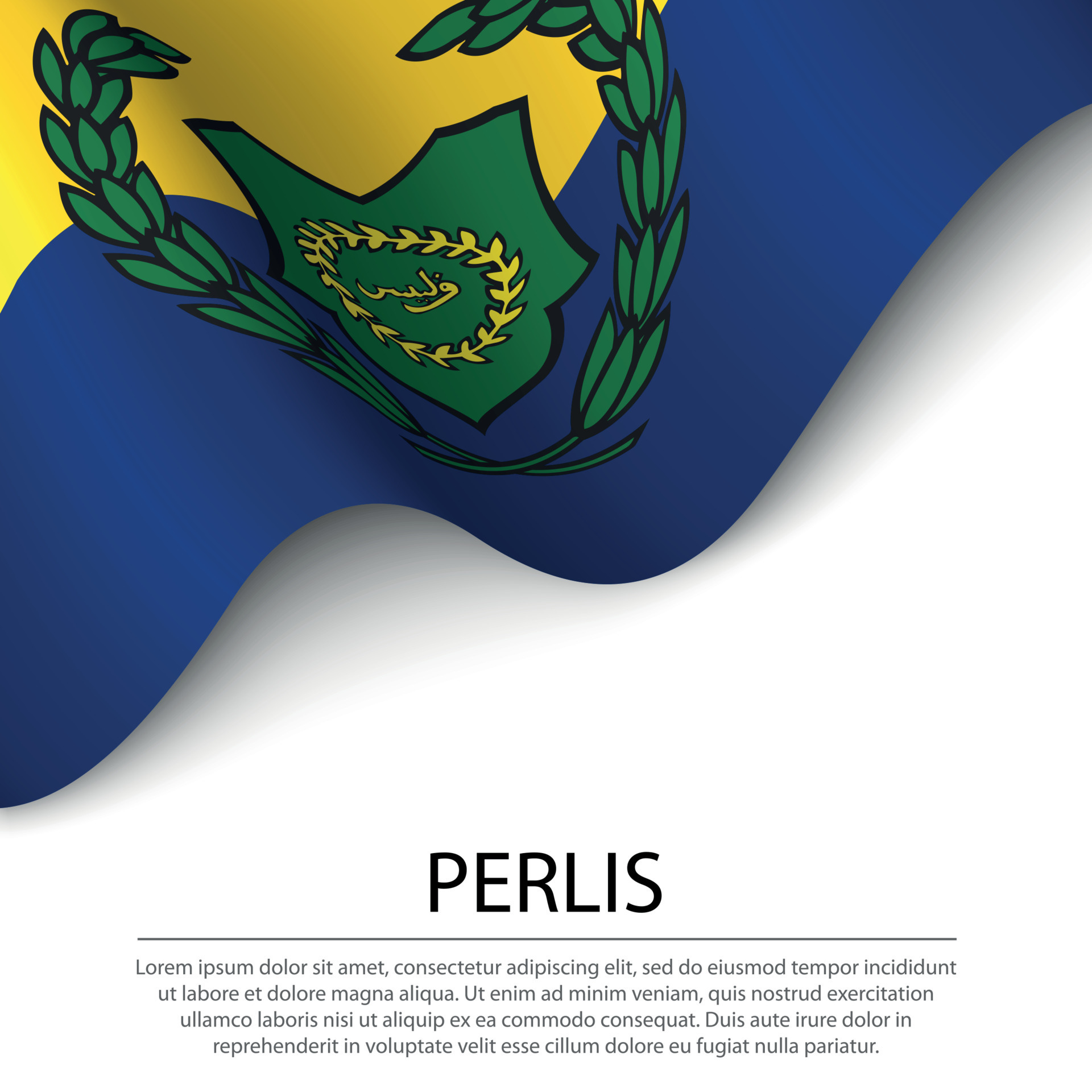 Waving flag of Perlis is a state of Malaysia on white background