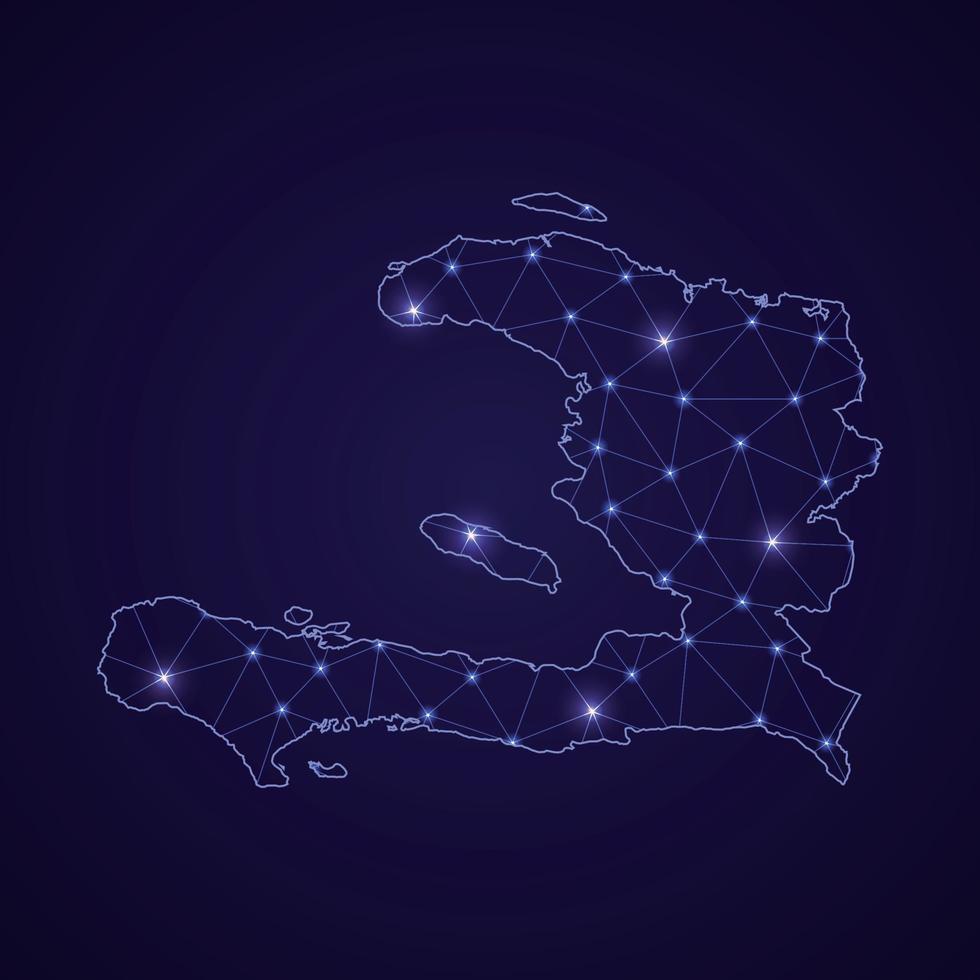 Digital network map of Haiti. Abstract connect line and dot vector