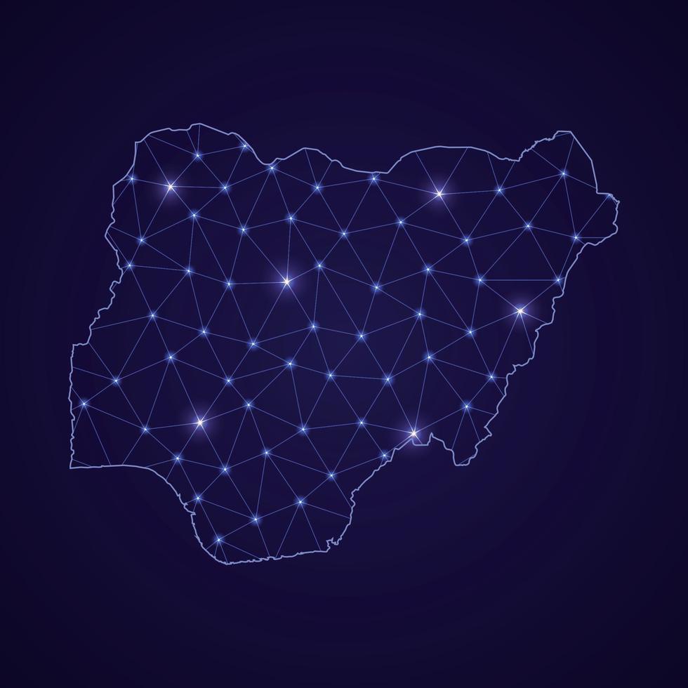 Digital network map of Nigeria. Abstract connect line and dot vector