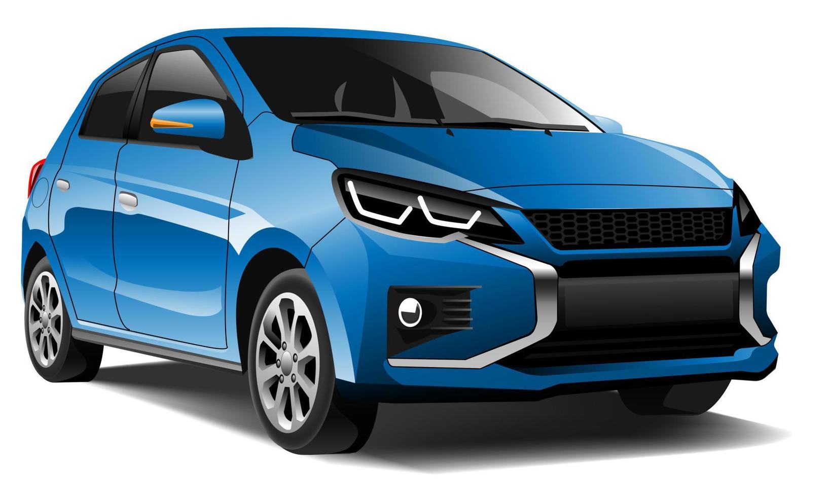Realistic vector blue city car coupe sport transportation on isolated background